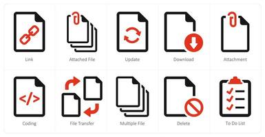 A set of 10 File icons as link, attached file, update vector