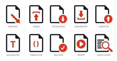 A set of 10 File icons as download, upload, file download vector