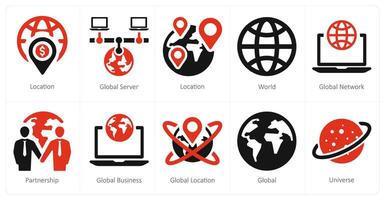 A set of 10 web marketing icons as location, global server, location vector