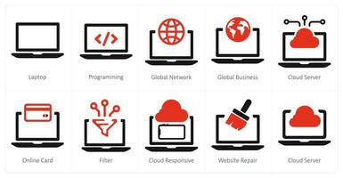 A set of 10 web marketing icons as laptop, programming, global network vector