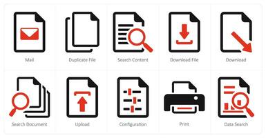 A set of 10 File icons as mail, duplicate file, search content vector
