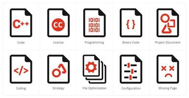A set of 10 File icons as code, license, programming vector