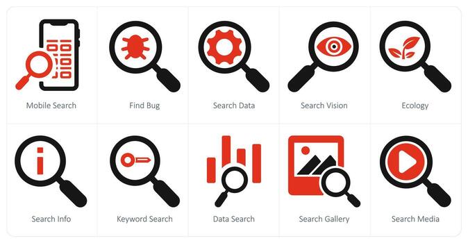 A set of 10 web marketing icons as mobile search, find bug, search data vector