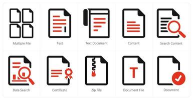 A set of 10 File icons as multiple file, text, text document vector