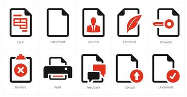 A set of 10 File icons as excel, document, resume vector