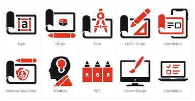 A set of 10 web marketing icons as style, design, draw vector