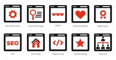 A set of 10 web marketing icons as seo optimization, search webpage, www vector