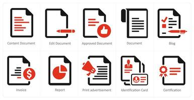 A set of 10 web marketing icons as content document, edit document, approved document vector