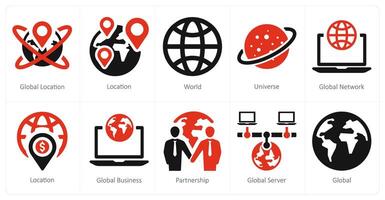 A set of 10 web marketing icons as global location, location, world vector