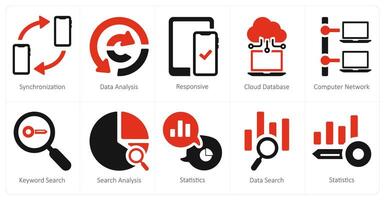 A set of 10 web marketing icons as synchronization, data analysis, responsive vector