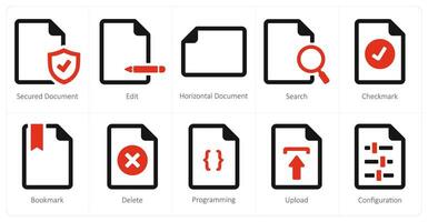 A set of 10 File icons as secured document, edit, horizontal document vector