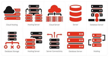 A set of 10 web marketing icons as cloud hosting, hosting server, cloud server vector