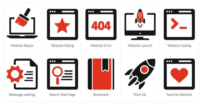 un conjunto de 10 web márketing íconos como sitio web reparar, sitio web clasificación, sitio web error vector