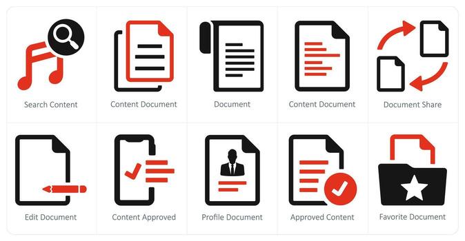A set of 10 web marketing icons as search content, content document, document vector
