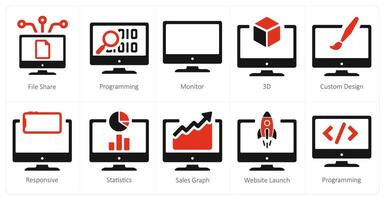 A set of 10 web marketing icons as file share, programming, monitor vector