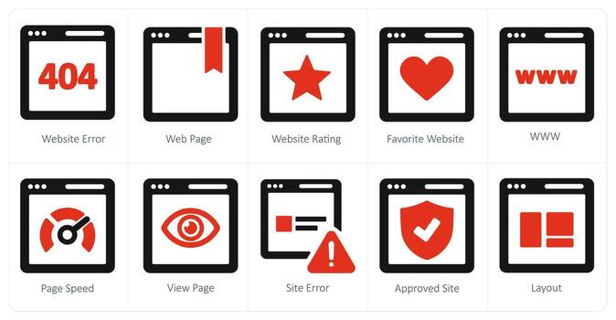 un conjunto de 10 web márketing íconos como sitio web error, Página web, sitio web clasificación vector