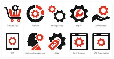 A set of 10 web marketing icons as cart settings, statistics, configuration vector