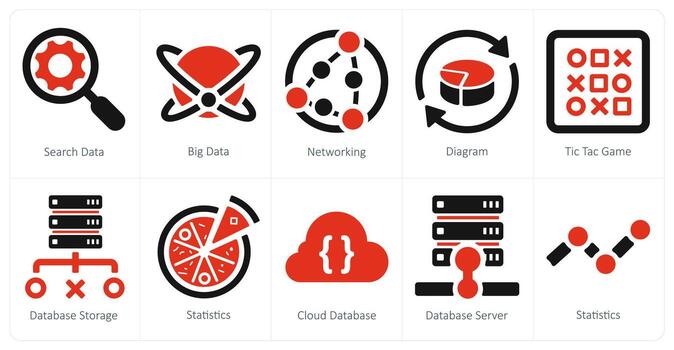 A set of 10 web marketing icons as search data, big data, networking vector