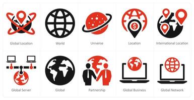 A set of 10 web marketing icons as global location, world, universe vector