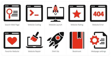 A set of 10 web marketing icons as search webpage, website coding, website launch vector