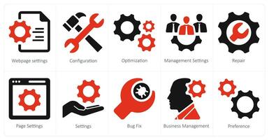 A set of 10 web marketing icons as webpage settings, configuration, optimization vector