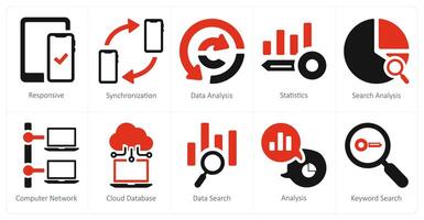 A set of 10 web marketing icons as responsive, synchronization, data analysis vector