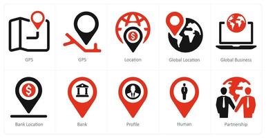 A set of 10 web marketing icons as gps, location, global location vector