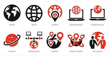 A set of 10 web marketing icons as global, world, location vector