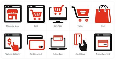 A set of 10 web marketing icons as shopping store, cart, cart page vector
