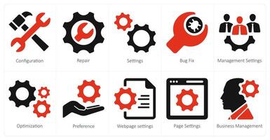 A set of 10 web marketing icons as configuration, repair, bug fix vector