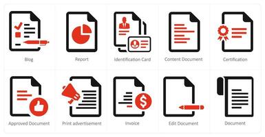 A set of 10 web marketing icons as blog, report, identification card vector
