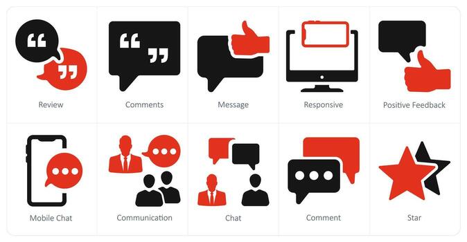 un conjunto de 10 web márketing íconos como revisar, comentarios, mensaje vector