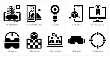 A set of 10 virtualreality icons as vr application, controllers, 3d display vector