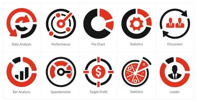 A set of 10 web marketing icons as data analysis, performance, pie chart vector