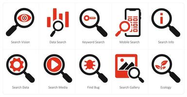 A set of 10 web marketing icons as data search, keyword search, mobile search vector