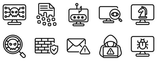 Cyber Crimes Icon Set A Detailed Line Style Collection for Digital Security vector