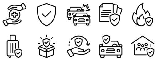 Insurance Icon Set Comprehensive Line Style Collection for Risk Management vector