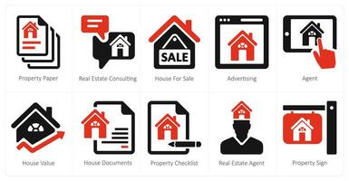 A set of 10 Real Estate icons as property paper, real estate consulting, house for sale vector