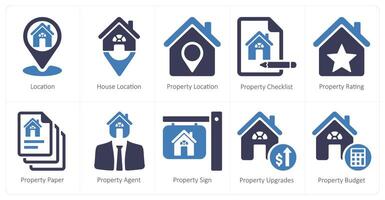 A set of 10 Real Estate icons as location, house location, property location vector