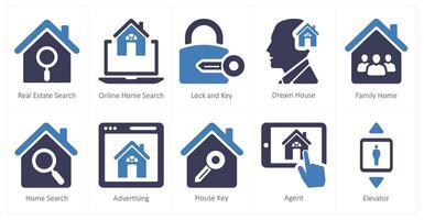 A set of 10 Real Estate icons as real estate search, online home search, lock and key vector