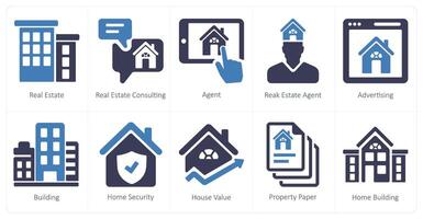 A set of 10 Real Estate icons as real estate, real estate consulting, agent vector