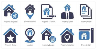 A set of 10 Real Estate icons as property upgrades, house location, property checklist vector