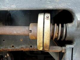 Close up of a part of the internal structure of an engine. Grunge steampunk industrial machine concept design image background photo