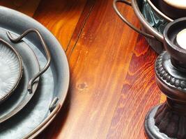 Set of utensils and products for kitchen, restaurant or cafe. selective focus of food and beverage utensil. photo