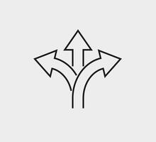 Arrow, three way, direction icon. illustration, flat design vector
