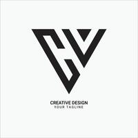 Creative CV or VC initial monogram triangle shape pattern modern brand unique logo design vector