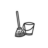 besom with stick and pail icon set collection for web vector