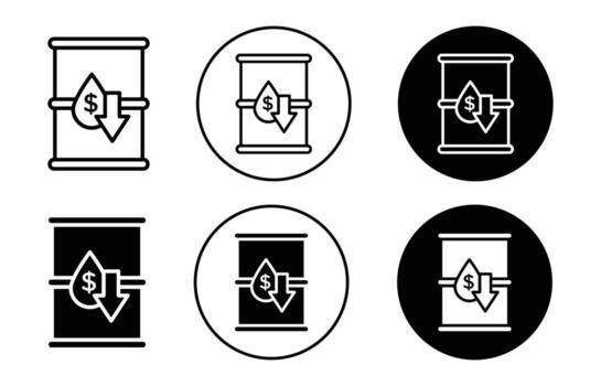 Crude oil price decrease Icon logo collection set vector