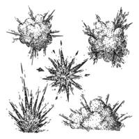 explosion bomb set sketch hand drawn vector