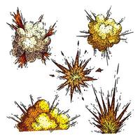 explosion bomb set sketch hand drawn vector